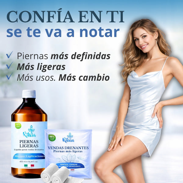 Vendas Frías Piernas Circulación + Líquido para Vendas Frías | Vendas Drenantes Anticelulíticas Efecto Frío | Tratamiento Completo para Piernas Cansadas y Retención