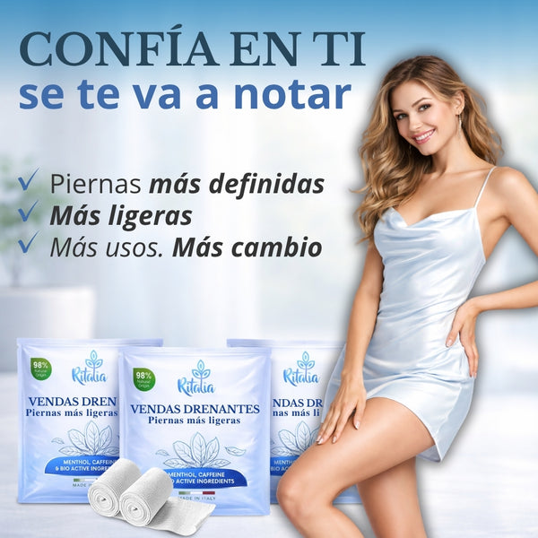 3 x Vendas Frías Piernas Circulación | Vendas Drenantes Anticelulíticas Efecto Frío | Tratamiento Completo contra Retención, Celulitis y Piernas Cansadas