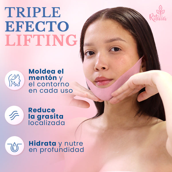 MASCARILLA MENTONERA para PAPADA Ritalia® 5 Mascarillas Faciales Hidratantes con Colageno reafirmar y reducir