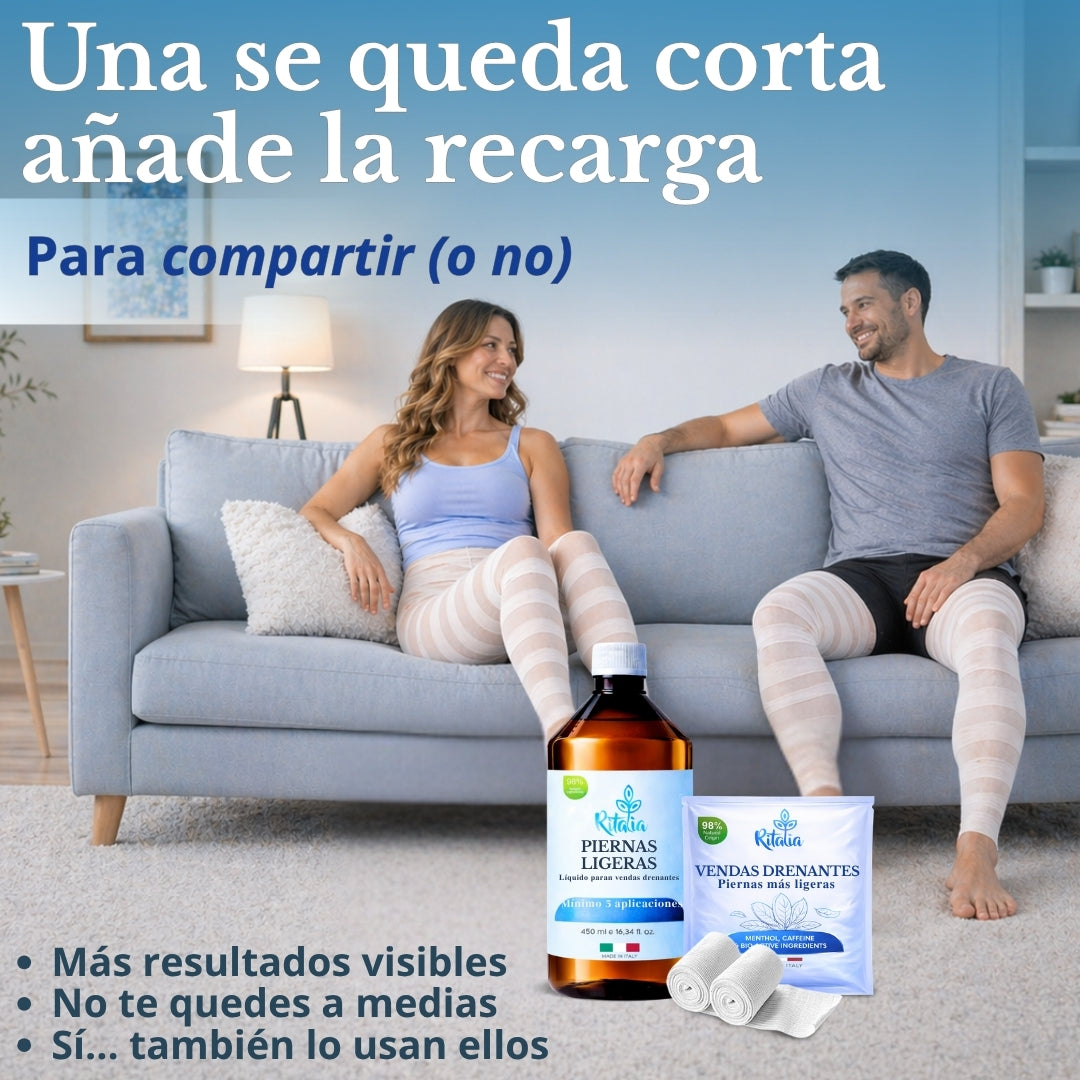 Vendas Frías Piernas Circulación + Líquido para Vendas Frías | Vendas Drenantes Anticelulíticas Efecto Frío | Tratamiento Completo para Piernas Cansadas y Retención
