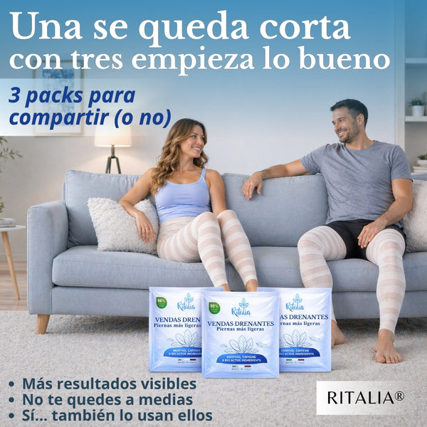 3 x Vendas Frías Piernas Circulación | Vendas Drenantes Anticelulíticas Efecto Frío | Tratamiento Completo contra Retención, Celulitis y Piernas Cansadas
