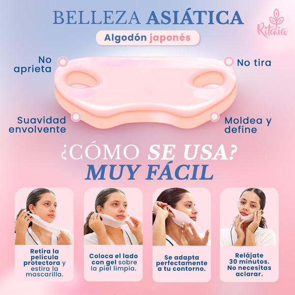 MASCARILLA MENTONERA para PAPADA Ritalia® 5 Mascarillas Faciales Hidratantes con Colageno reafirmar y reducir