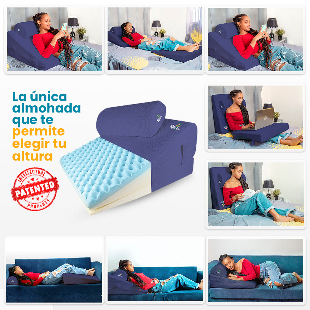 Almohada de Lectura a cuña con 3 alturas (azul)