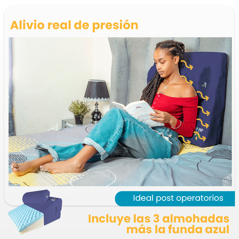 Almohada de Lectura a cuña con 3 alturas (azul)