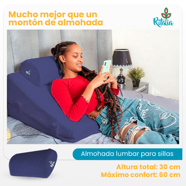 Almohada de Lectura a cuña con 3 alturas (azul)