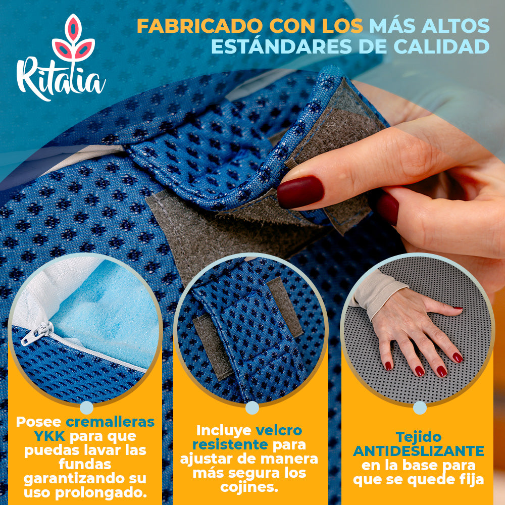 Ritalia® Almohada de Lectura 3 Alturas Extra Ancha 60x60x30 Ideal Almohada reflujo Adulto, cojin Lectura Cama, útil Respaldo para Cama y cuña elevar colchon. Gran VERSATILIDAD Incluye cojin Lumbar