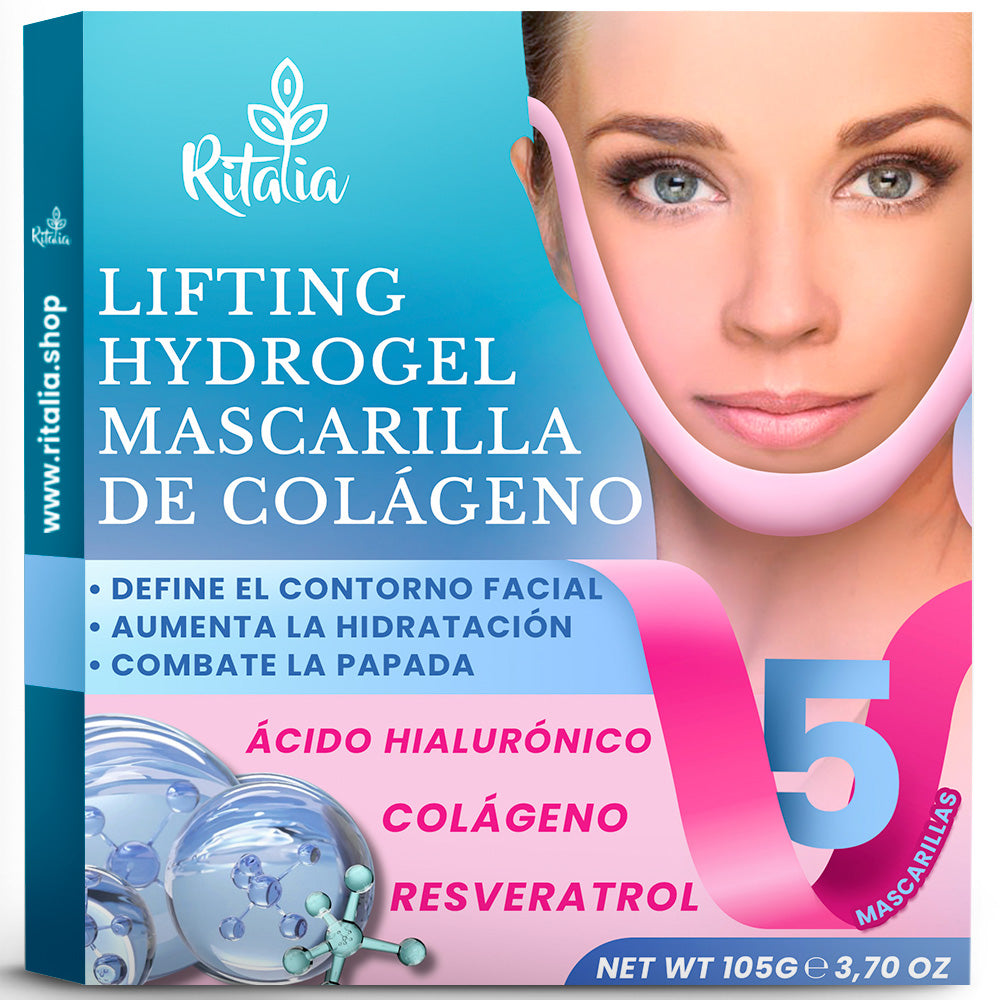 MASCARILLA MENTONERA para PAPADA Ritalia® 5 Mascarillas Faciales Hidratantes con Colageno reafirmar y reducir