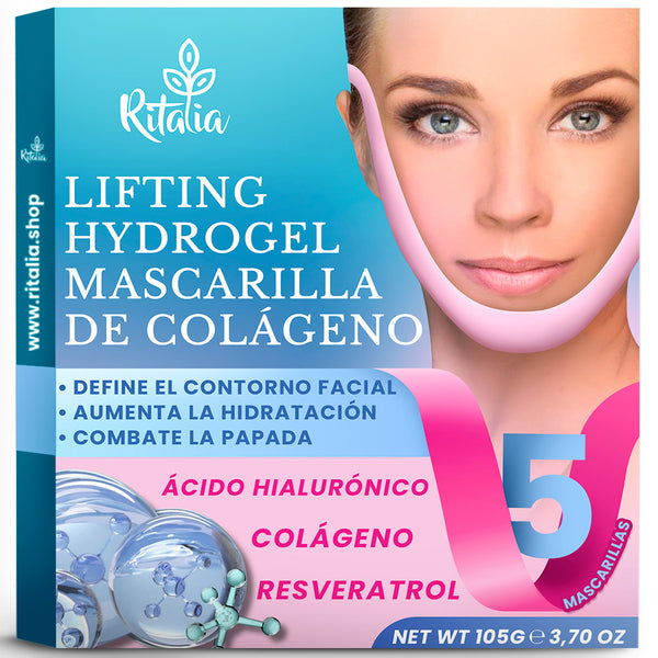 MASCARILLA MENTONERA para PAPADA Ritalia® 5 Mascarillas Faciales Hidratantes con Colageno reafirmar y reducir