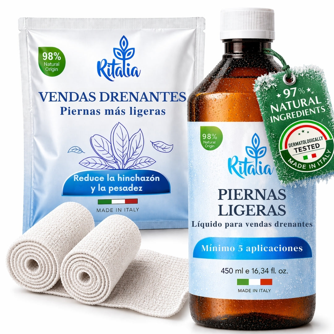 Vendas Frías Piernas Circulación + Líquido para Vendas Frías | Vendas Drenantes Anticelulíticas Efecto Frío | Tratamiento Completo para Piernas Cansadas y Retención