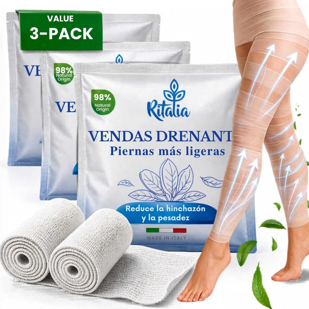 3 x Vendas Frías Piernas Circulación | Vendas Drenantes Anticelulíticas Efecto Frío | Tratamiento Completo contra Retención, Celulitis y Piernas Cansadas