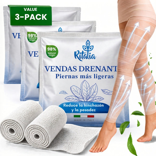 3 x Vendas Frías Piernas Circulación | Vendas Drenantes Anticelulíticas Efecto Frío | Tratamiento Completo contra Retención, Celulitis y Piernas Cansadas