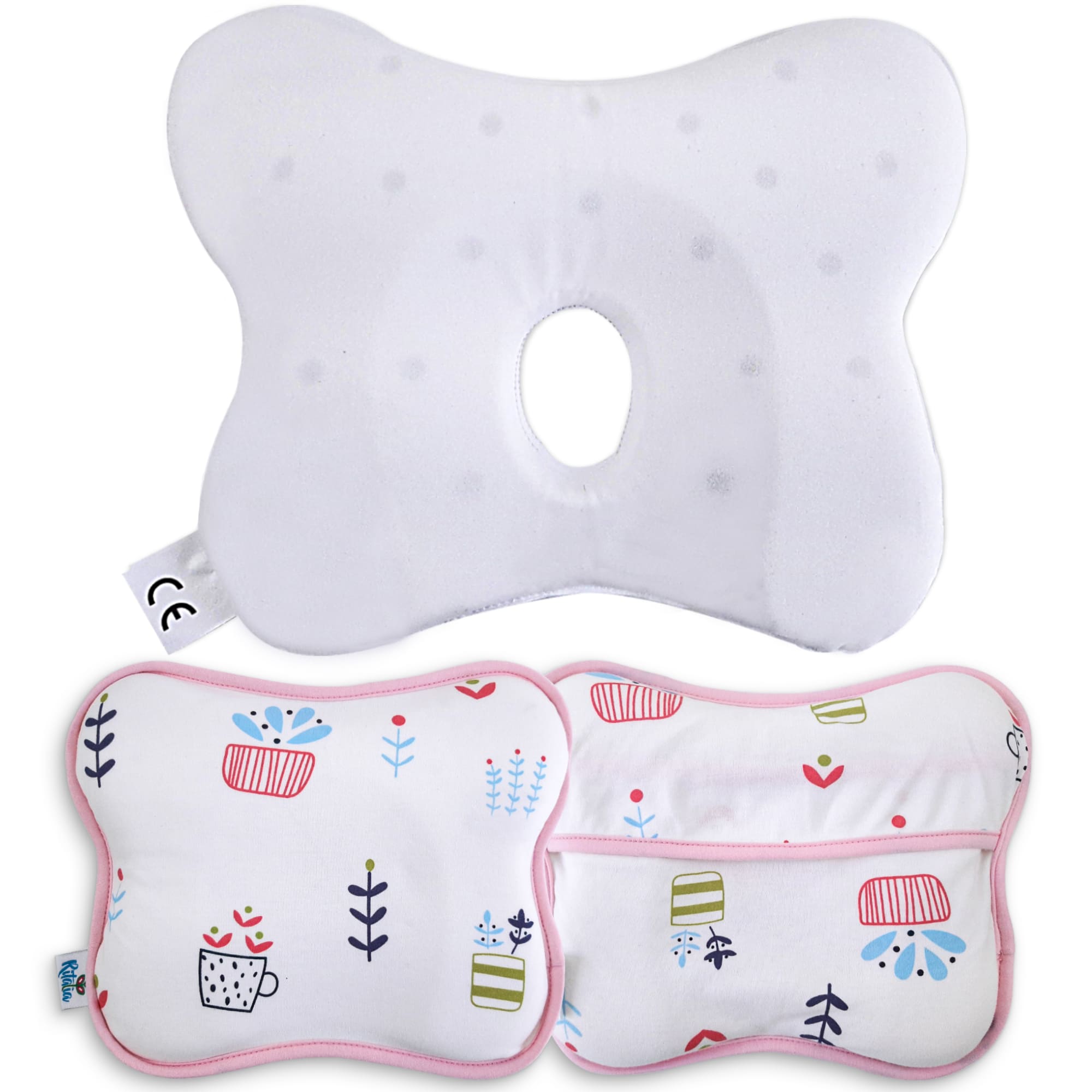 Almohada bebé para la cabeza plana de 0 a 12 meses (ROSA)