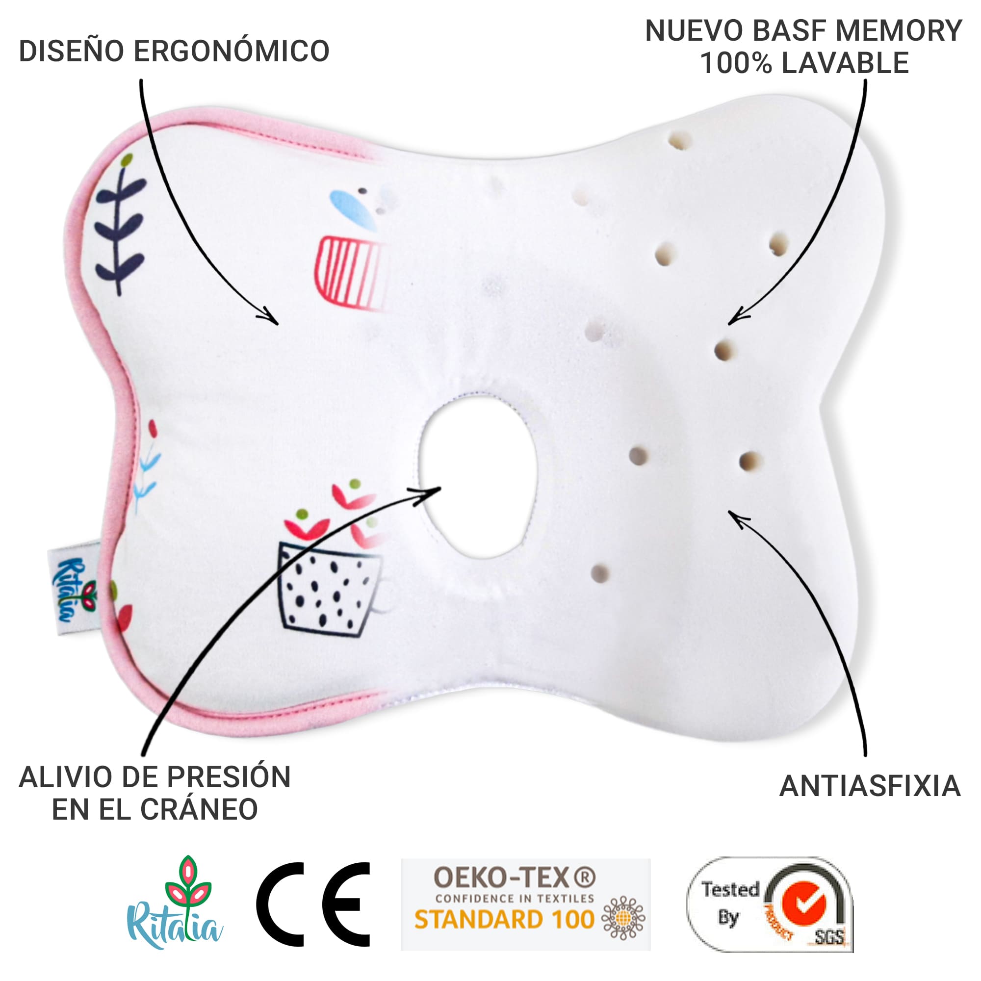 Almohada bebé recien nacido plagiocefalia cojin cabeza plana