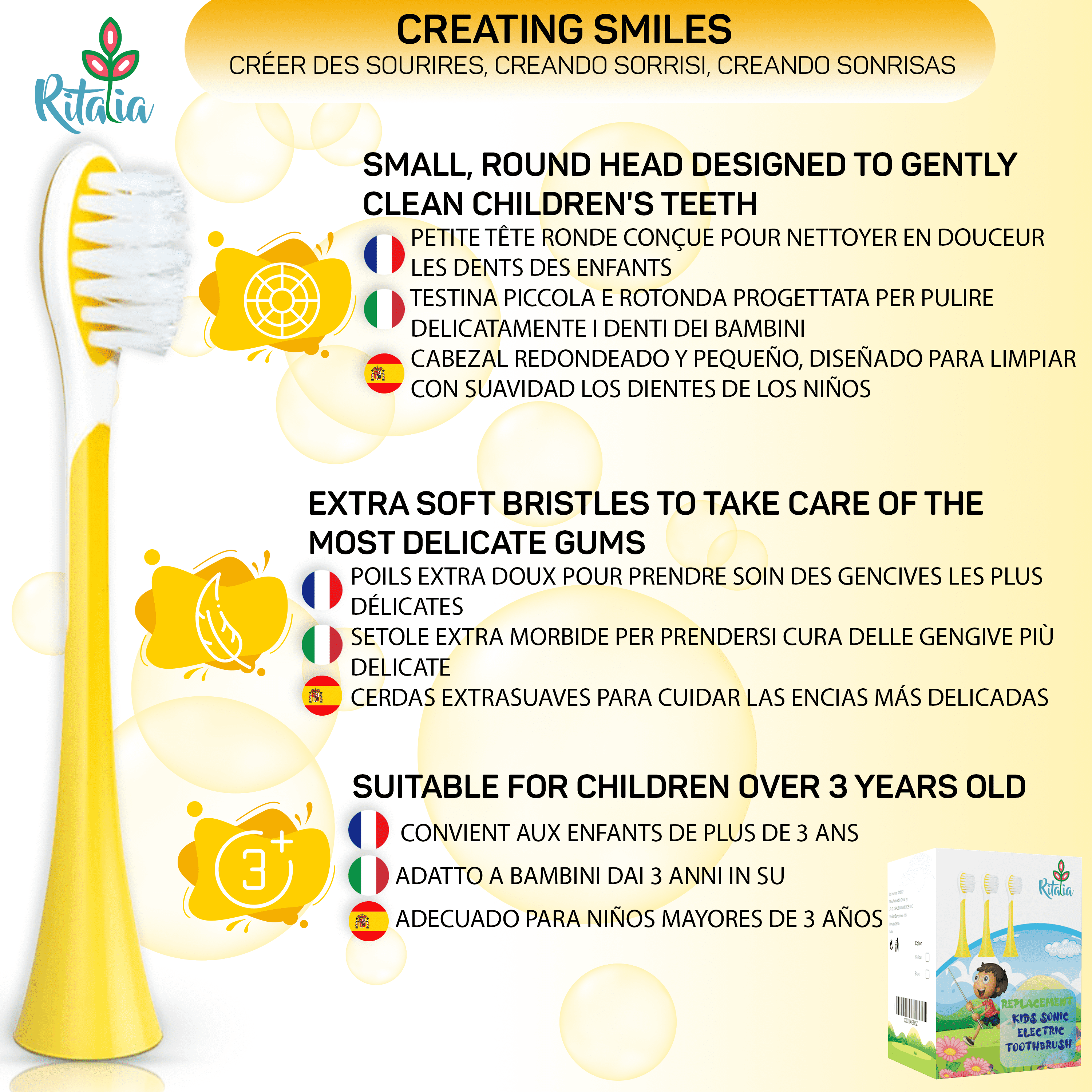 Cepillos dientes electricos niños forma U infantil ultrasónico inteligente automático recargable kidbrush