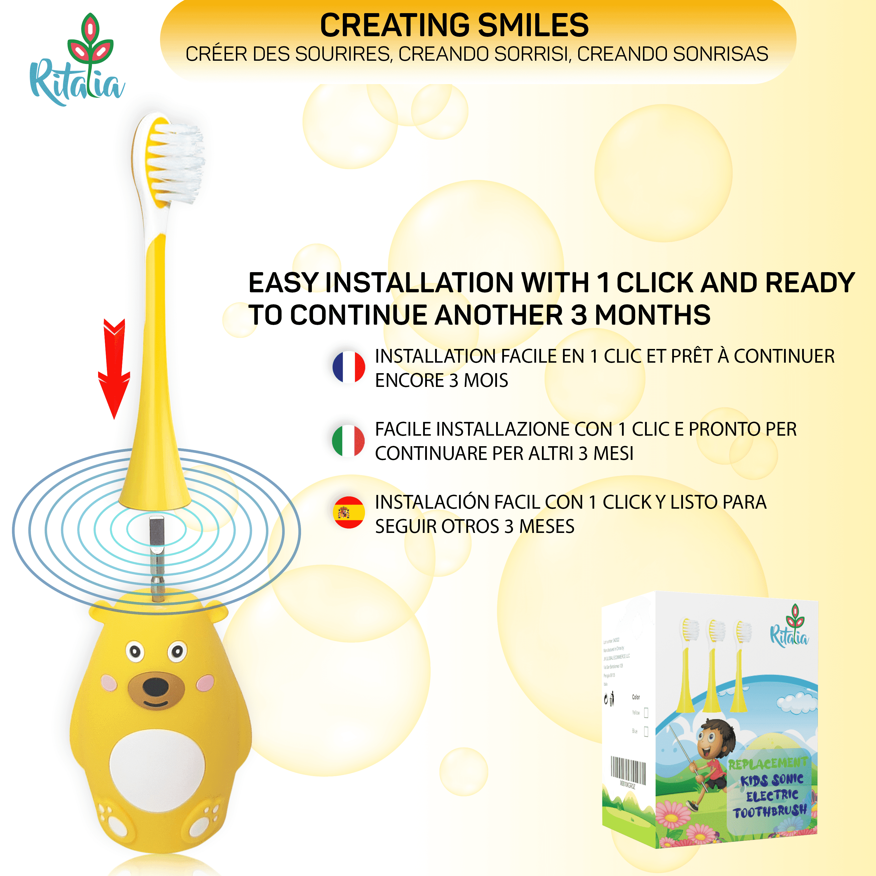 Cepillos dientes electricos niños forma U infantil ultrasónico inteligente automático recargable kidbrush